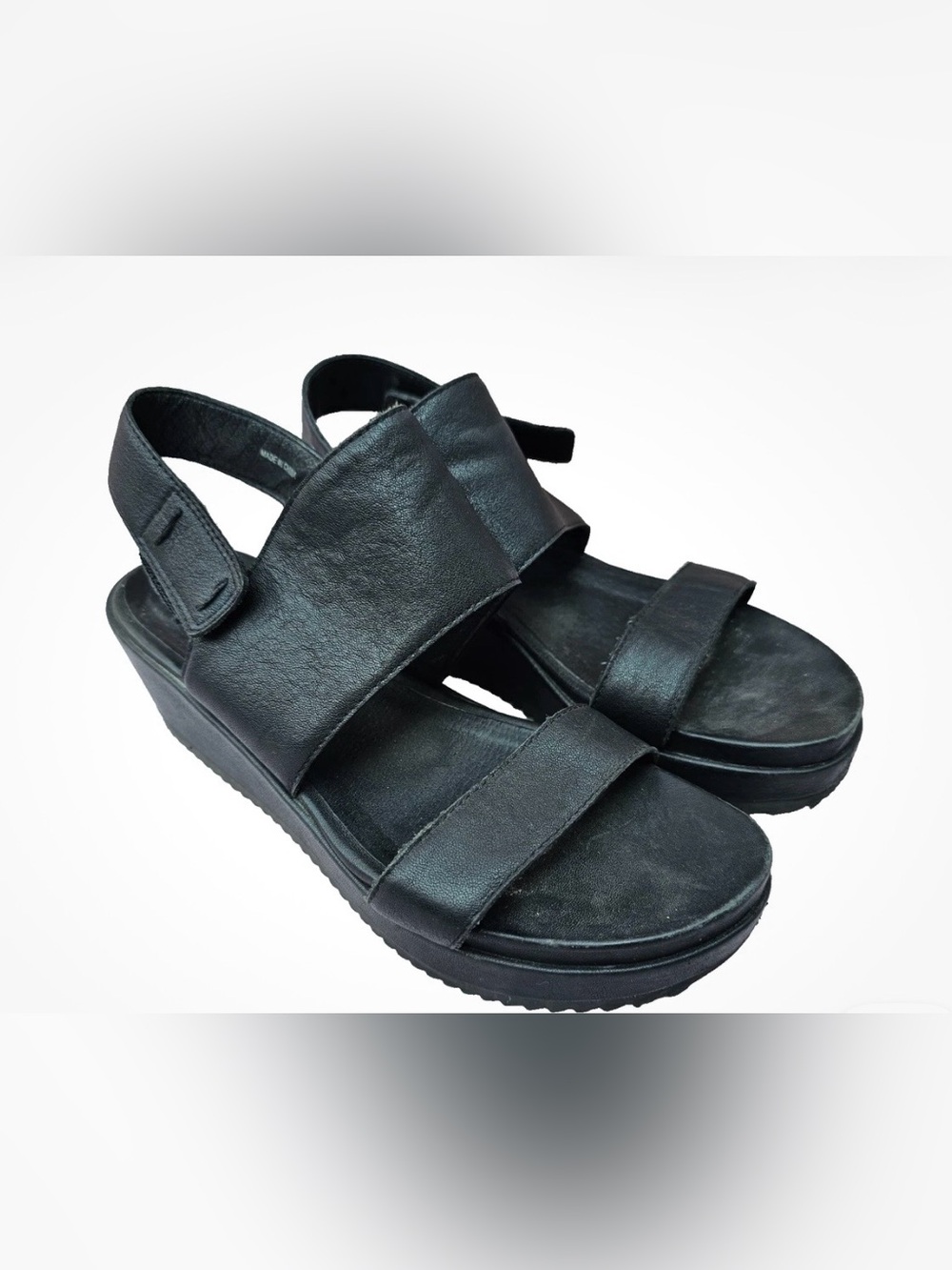 Eileen Fisher Black Sling-back Platform Wedge Sandals